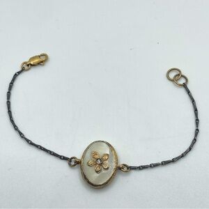 Vtg Sterling & Mop Floral Flower Bracelet Gold Tone Clasp & Centre 6.5”